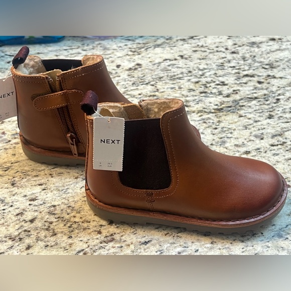 NWT Next little boy leather boots with fuzzy lining size USA 10 (kid) - Picture 4 of 10